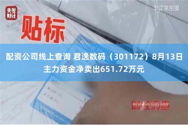 配资公司线上查询 君逸数码(301172)8月13日主力资金净卖出651.72万元