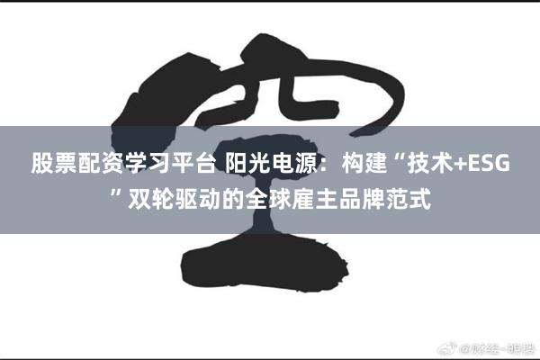 股票配资学习平台 阳光电源：构建“技术+ESG”双轮驱动的全球雇主品牌范式